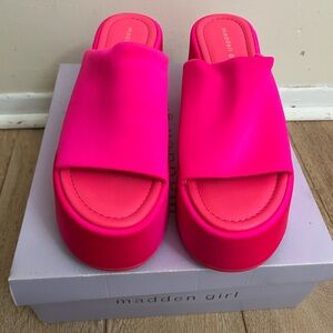 Madden Girl Hot Pink Platform Slide Sandals